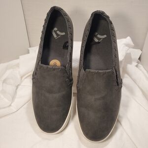 Report Woman's Faux Leather Mustard Grey Comfort Loafers Size 8 Lacing Detail